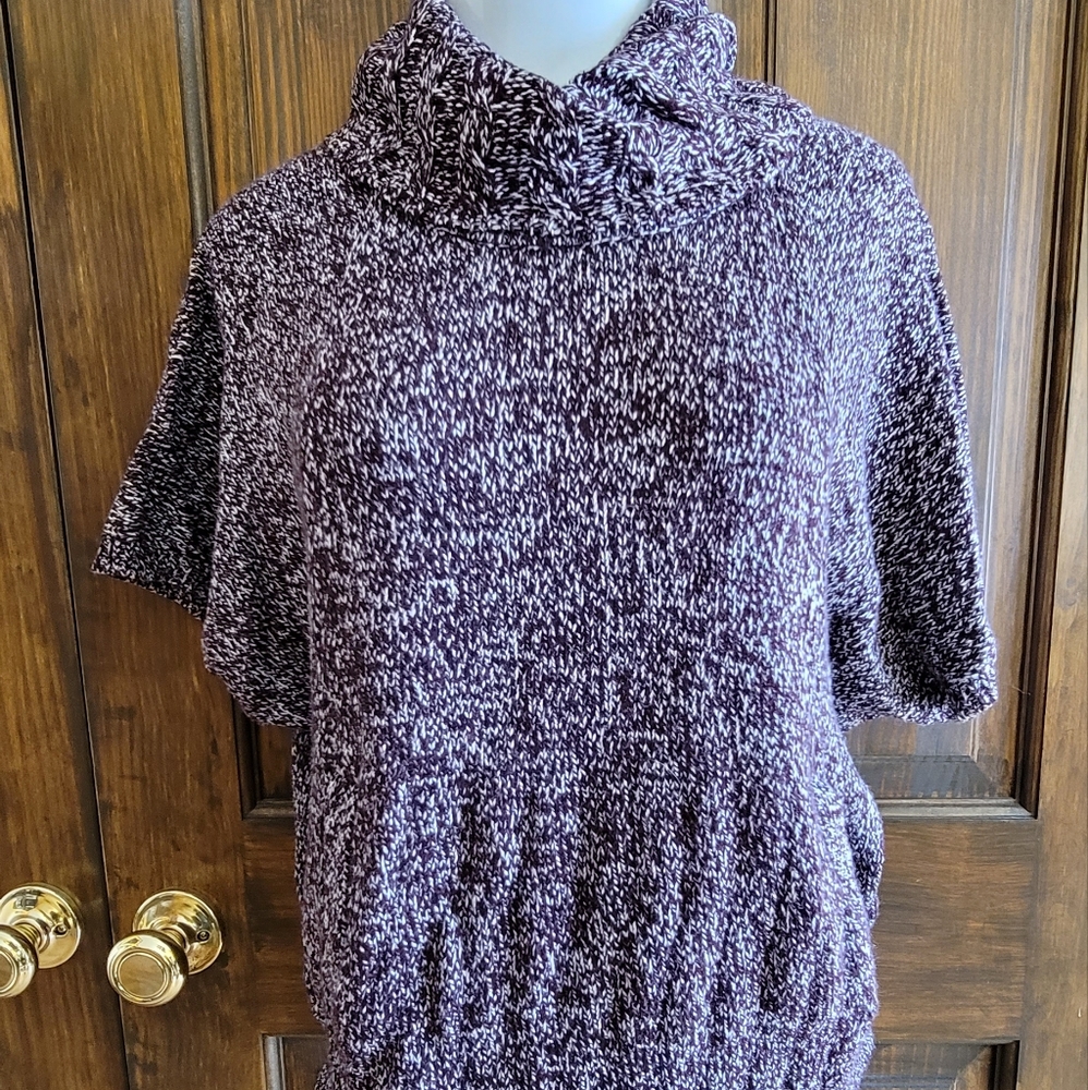 New York and Company Cowl Neck Short Sleeve Sweater Burgundy and White Sz XS